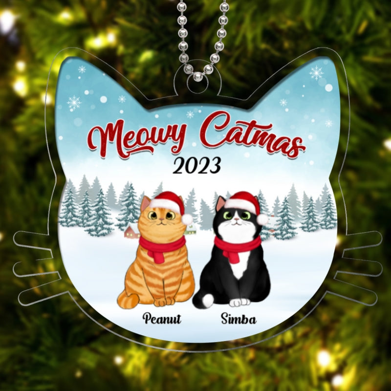 Meowy Catmas Fluffy Cat Personalized Cat Head Shaped Acrylic Ornament