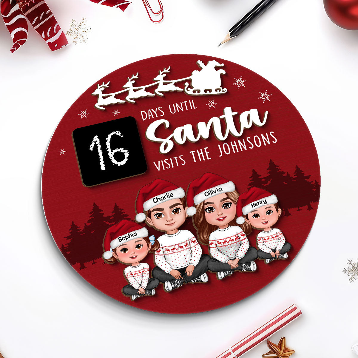 Countdown To Christmas Family Decor Personalized 2-Layer Wooden Plaque