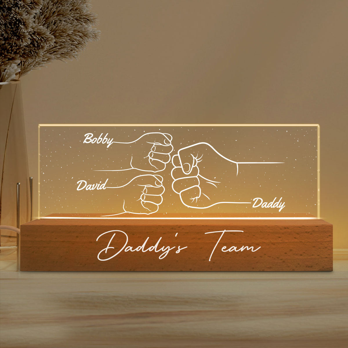 Best Dad Ever Fist Bump Outline Hands Personalized Acrylic Block LED Night Light