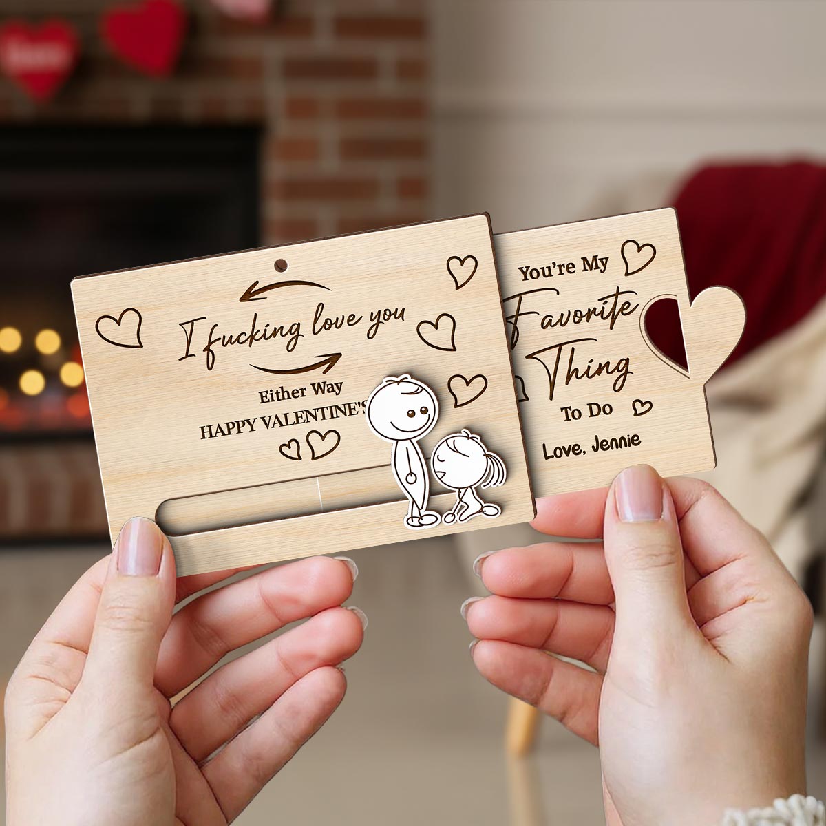 Funny Inappropriate Couple I Fcking Love You - Personalized Wooden Slider Ornament - Valentine's Day Gift For Him, For Her