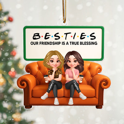 Besties Sisters Sitting On Sofa 3D Effect - Personalized Acrylic Ornament