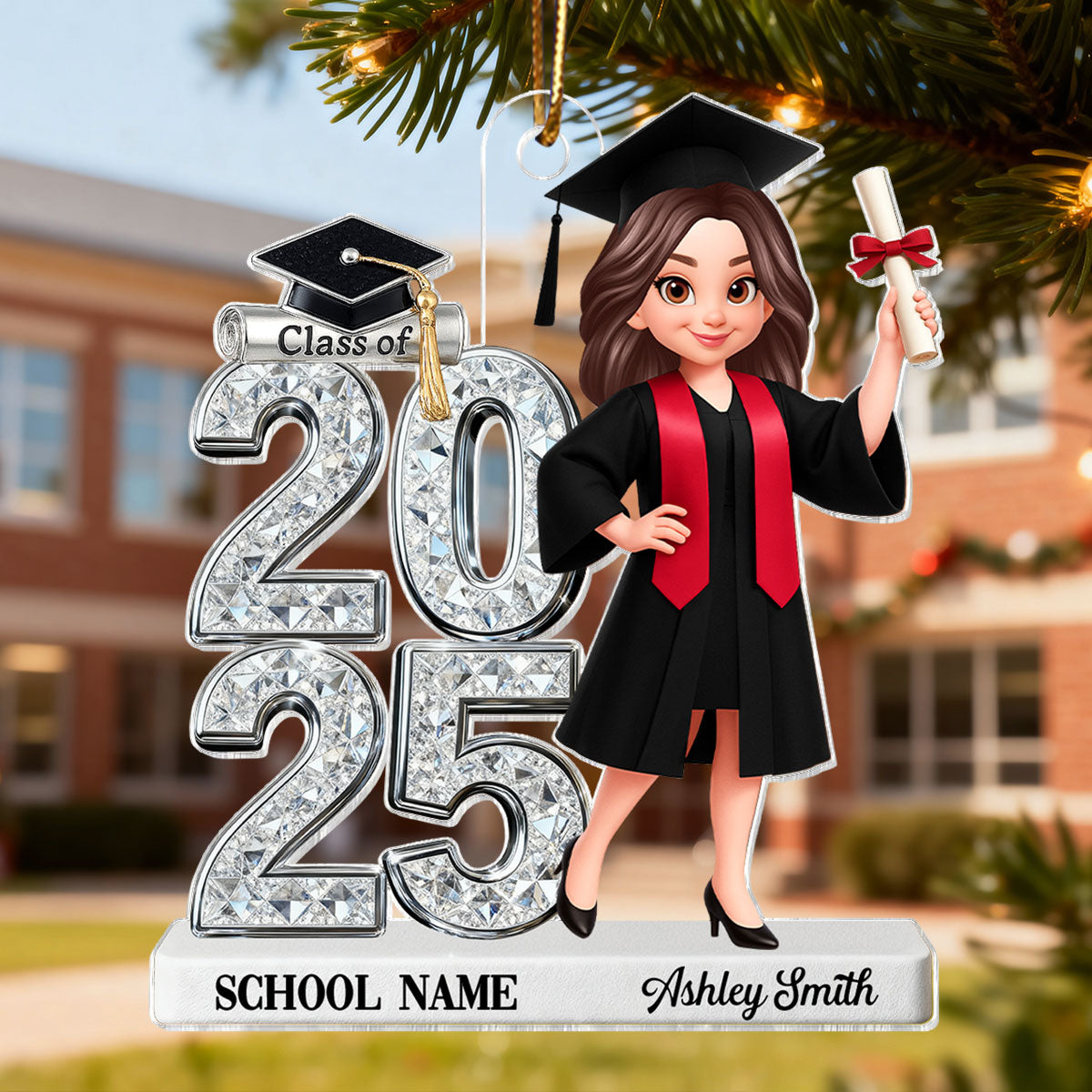 3D Shiny Effect Class Of 2025 2026 Senior - Personalized Acrylic Car Hanger- Gift For Graduates, Daughter, Son