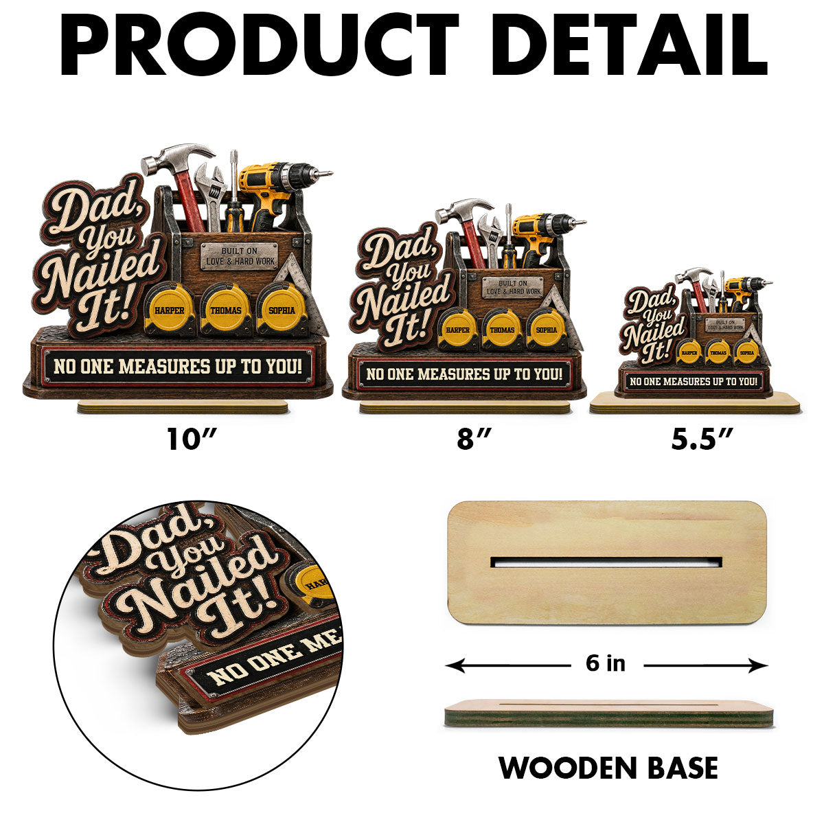 Dad You Nailed It Custom Name 2D Flat - Personalized 2-Layered Wooden Plaque - Father's Day Gift For Dad