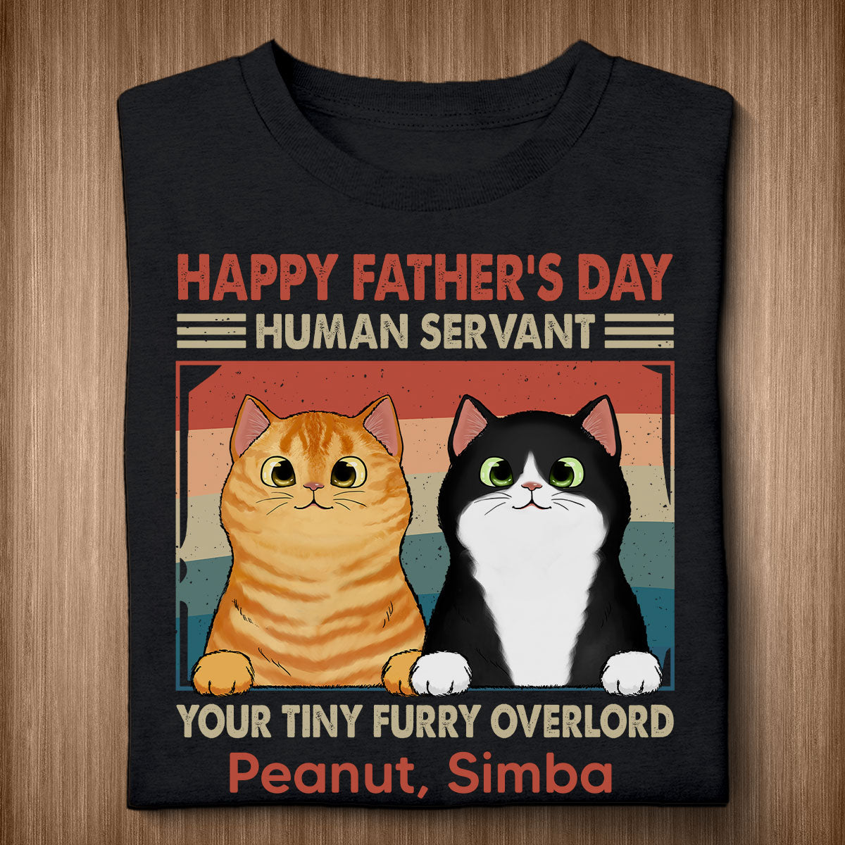 Happy Father‘s Day Human Servant Fluffy Cats Retro Personalized Shirt
