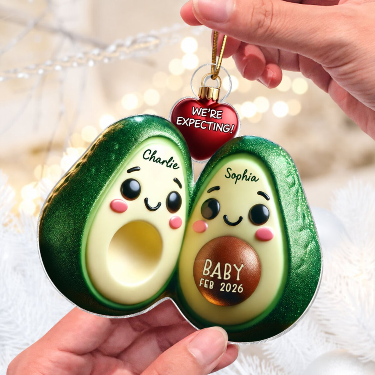 Avocado Couple Expecting Parents Pregnancy Announcement 3D Effect Keepsake Personalized Acrylic Ornament