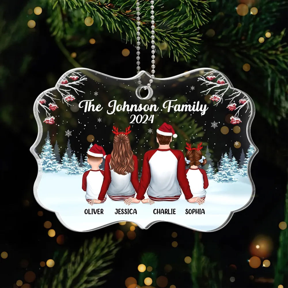 Family Back View Pajamas In Snow Personalized Acrylic Ornament