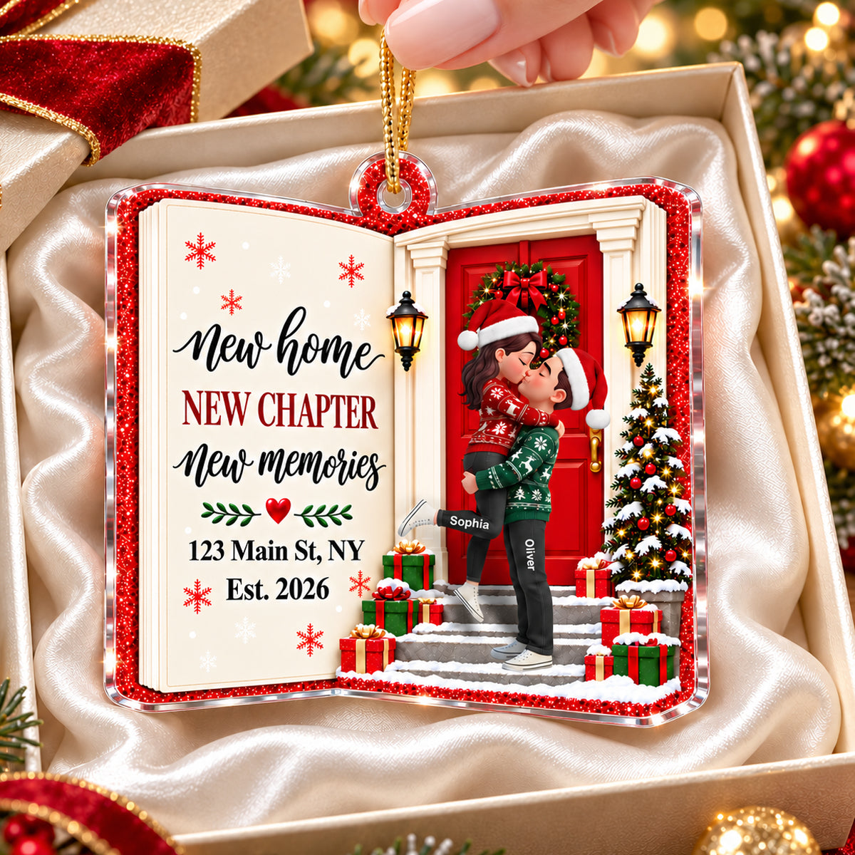New Home New Chapter 2D Flat - Personalized Acrylic Ornament – First Christmas in Our New Home Keepsake, Housewarming Gift for Couple