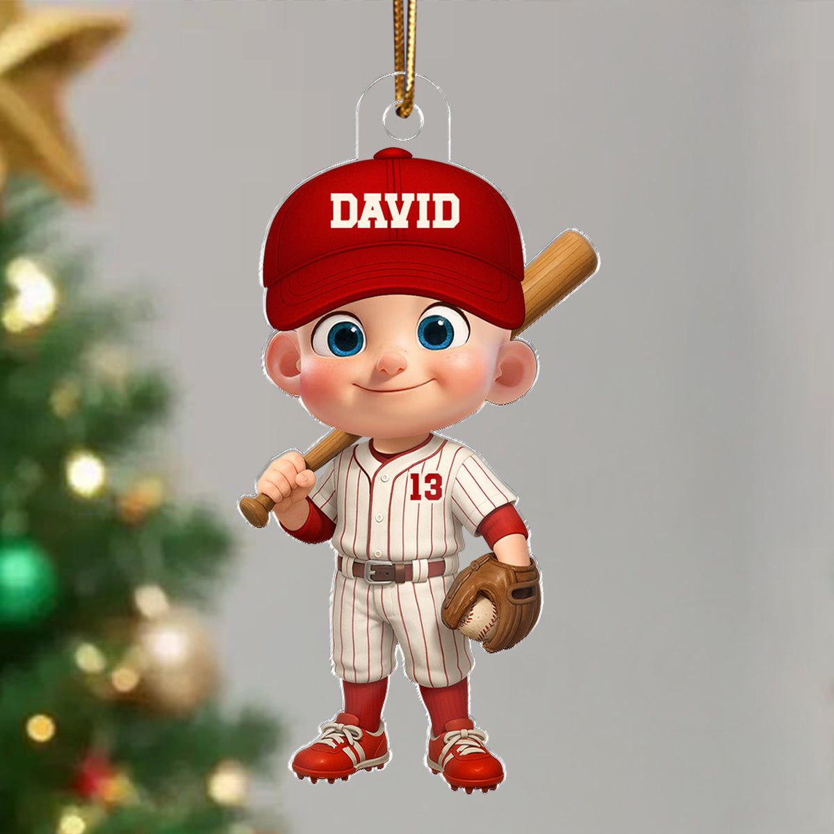 3D Effect Little Kid Baseball Christmas - Personalized Acrylic Ornament - Gift For Kids, Grandkids