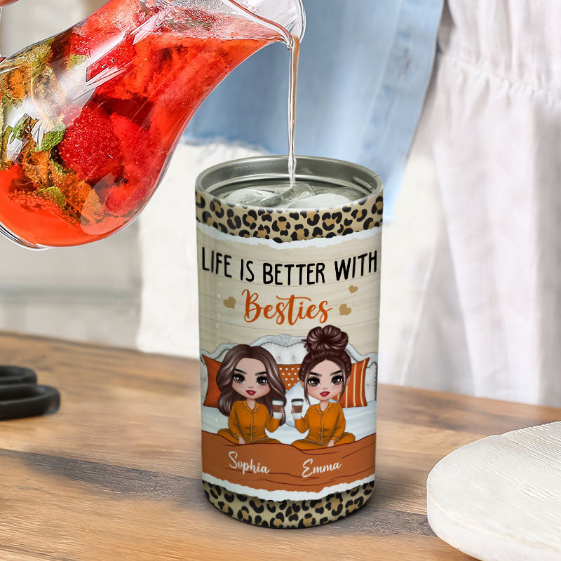 Best Friends Sisters Sitting On Bed Personalized 4 In 1 Can Cooler