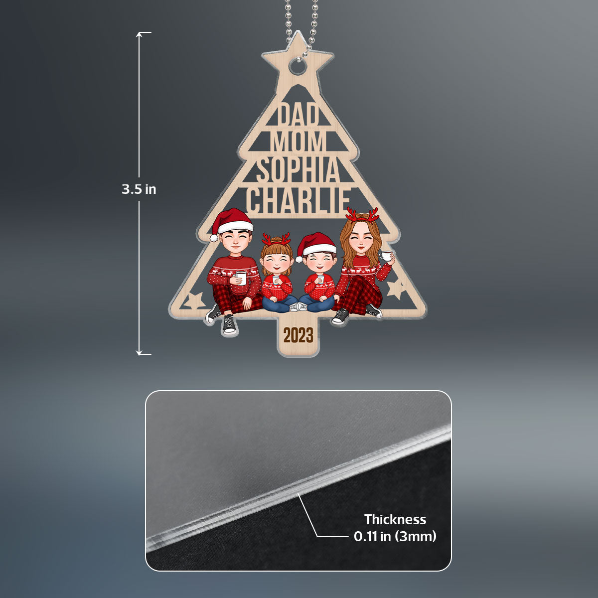 Family Christmas Tree Shaped Personalized Acrylic Ornament