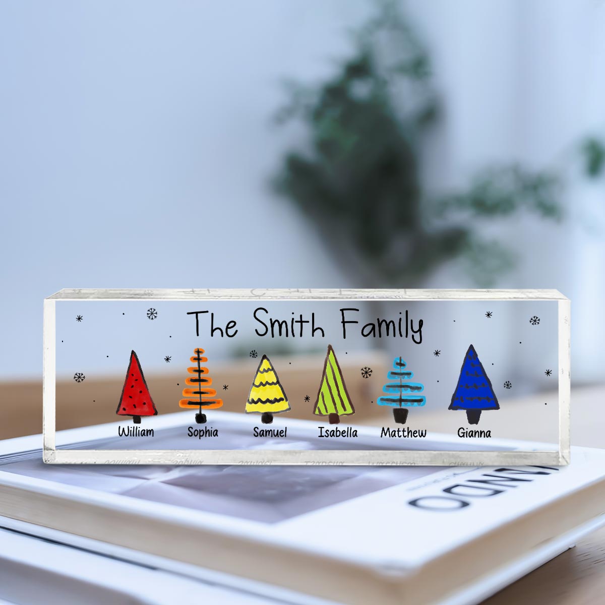 Colorful Christmas Tree Family Acrylic Desk Name Plate, Christmas Decoration