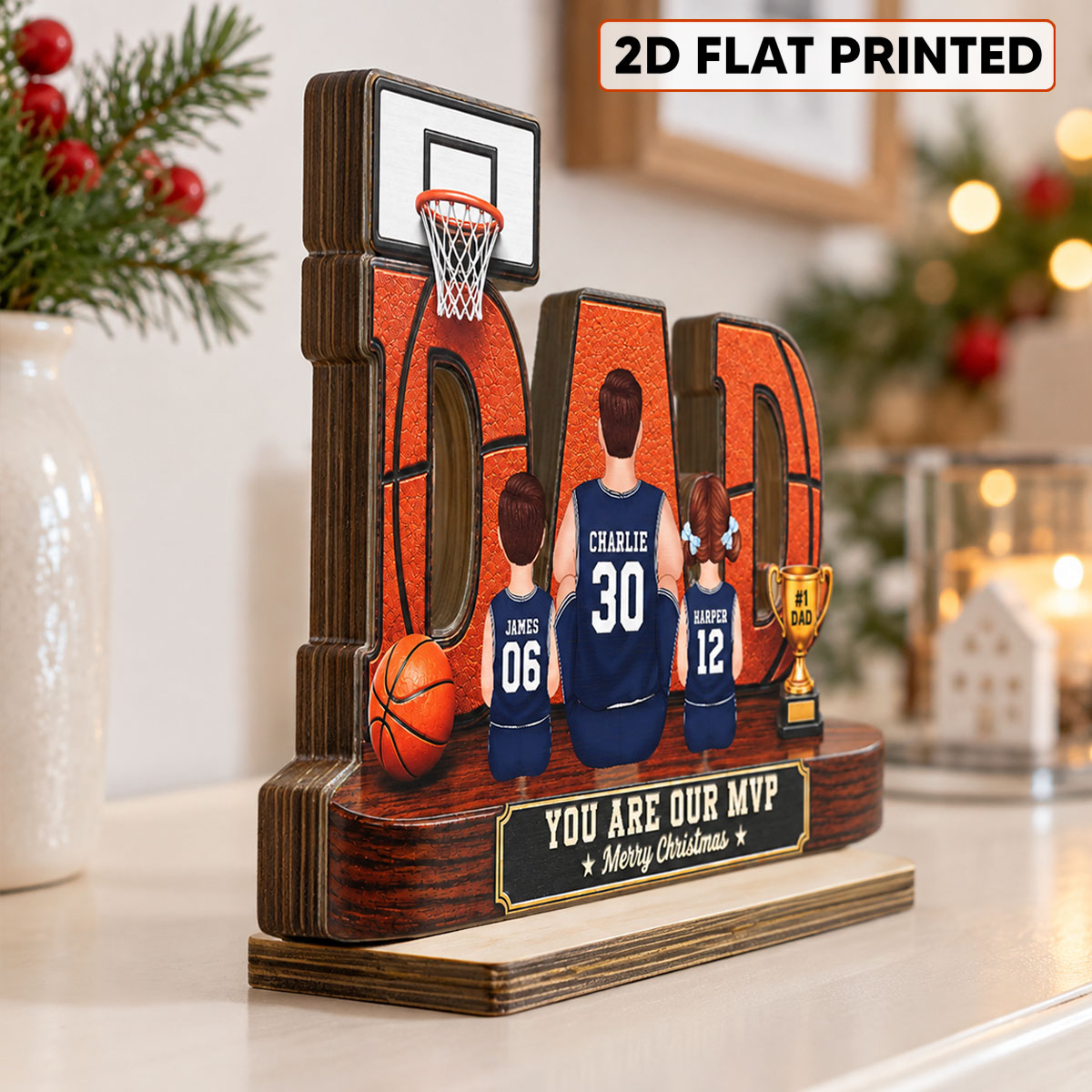 Basketball Dad Legend Daddy's Dream Team - Personalized 2-Layered Wooden Plaque - Christmas Gift For Dad, Husband, Basketball Players, Basketball Lovers