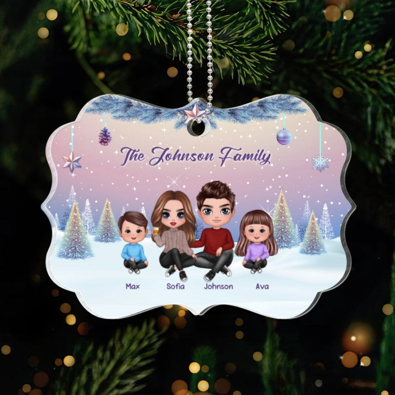 Doll Family Gradient Background Christmas Personalized Acrylic Ornament