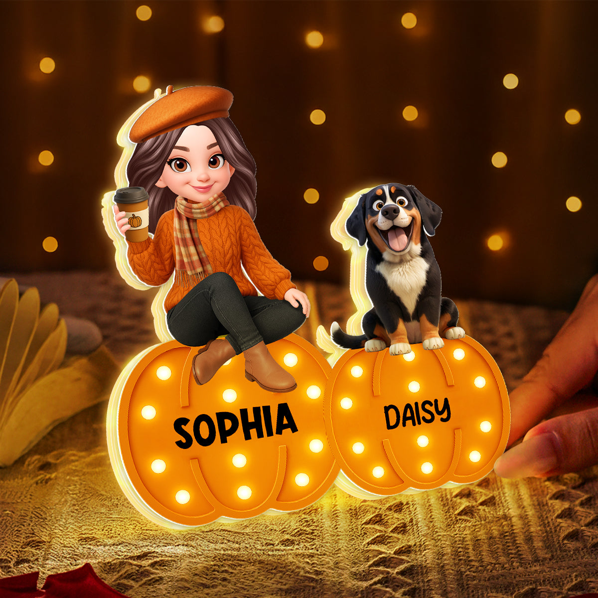Fall Season Dog Mom Marquee Pattern Texture Pumpkins Personalized LED Light Box
