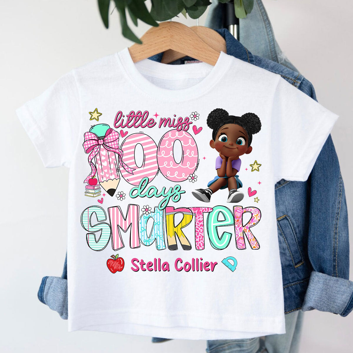 Little Miss 100 Days Smarter Little Girl - Personalized Kid T-Shirt - 100 Days Of School For Daughter, Granddaughter