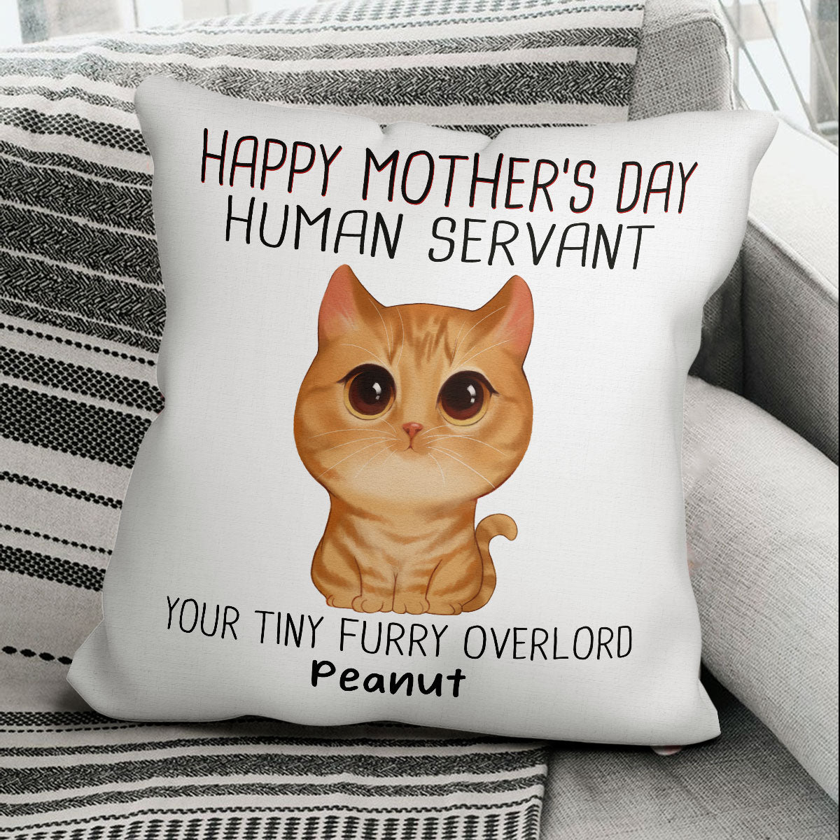 Watercolor Cute Cats Happy Mother‘s Day Cat Human Servant Personalized Pillow