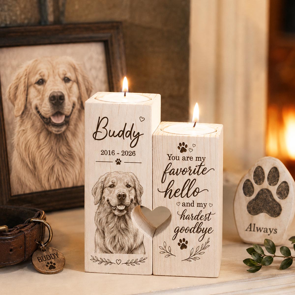 Pet Dog Cat Memorial Custom Photo You Were Our Favorite Hello - Personalized Candle Holder - Sympathy Gift, Remembrance Gift