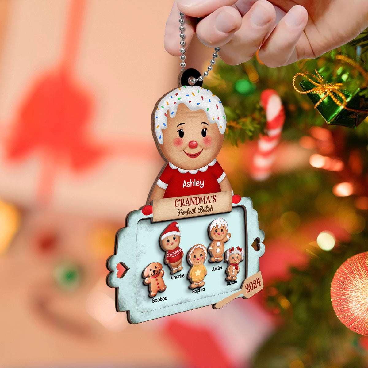 Christmas Grandma's Perfect Batch Grandkids Dogs Cats Personalized 2-Layer Wooden Ornament