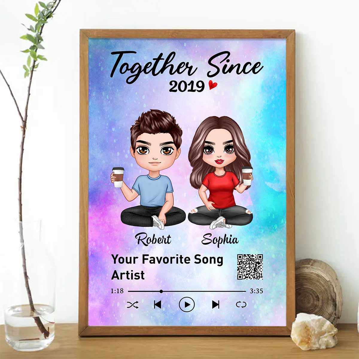 Doll Couple Sitting Favorite Song QR Code Personalized Vertical Poster