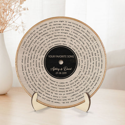 Vinyl Record Art Print, Couple Favorite Song Valentine's Day, Wedding, Anniversary Gift for Him or Her Personalized 2-Layer Wooden Plaque