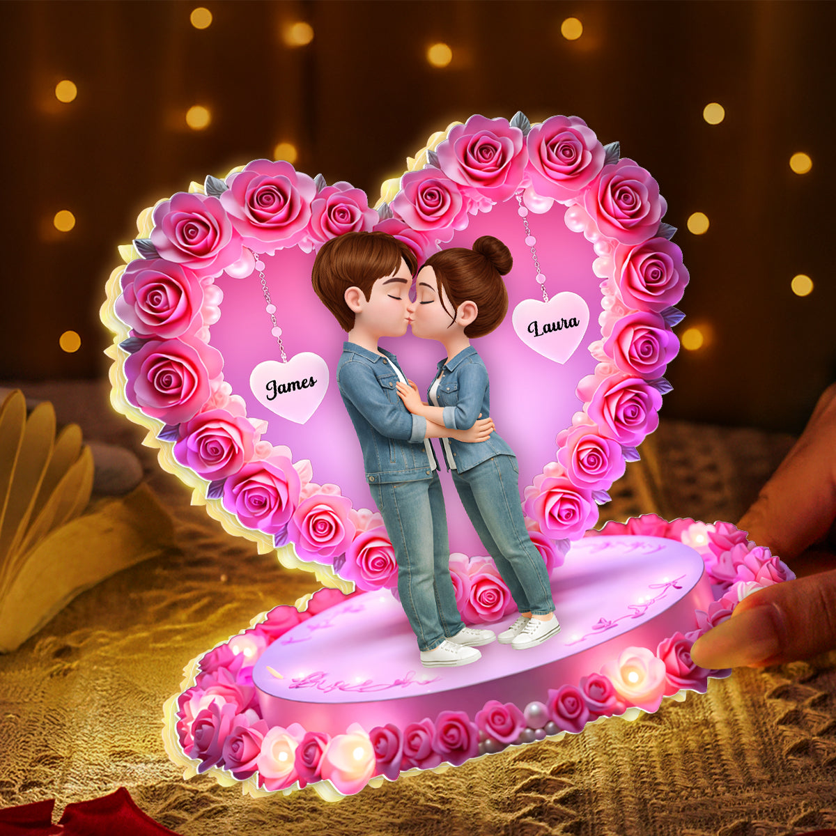 Romantic Couple Heart Rose - Personalized Light Box - Heartfelt Valentine's Day Gift for Her, for Him