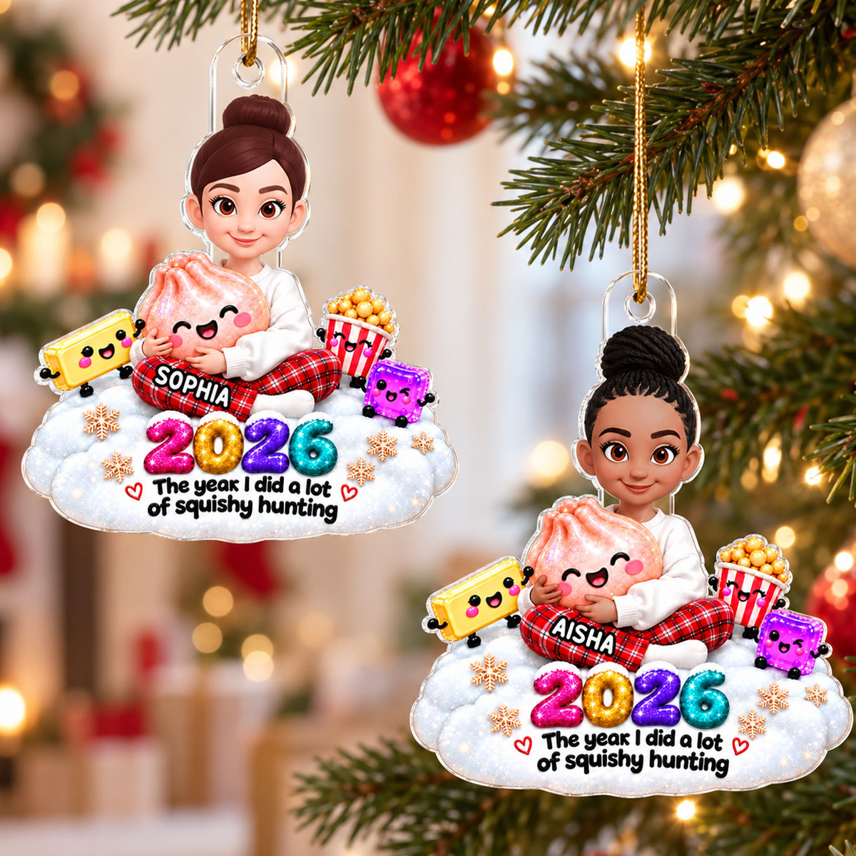 Trending Boy Girl With Squishy - Personalized Acrylic Ornament - Christmas Gift, Keepsake For Kids, Teenagers