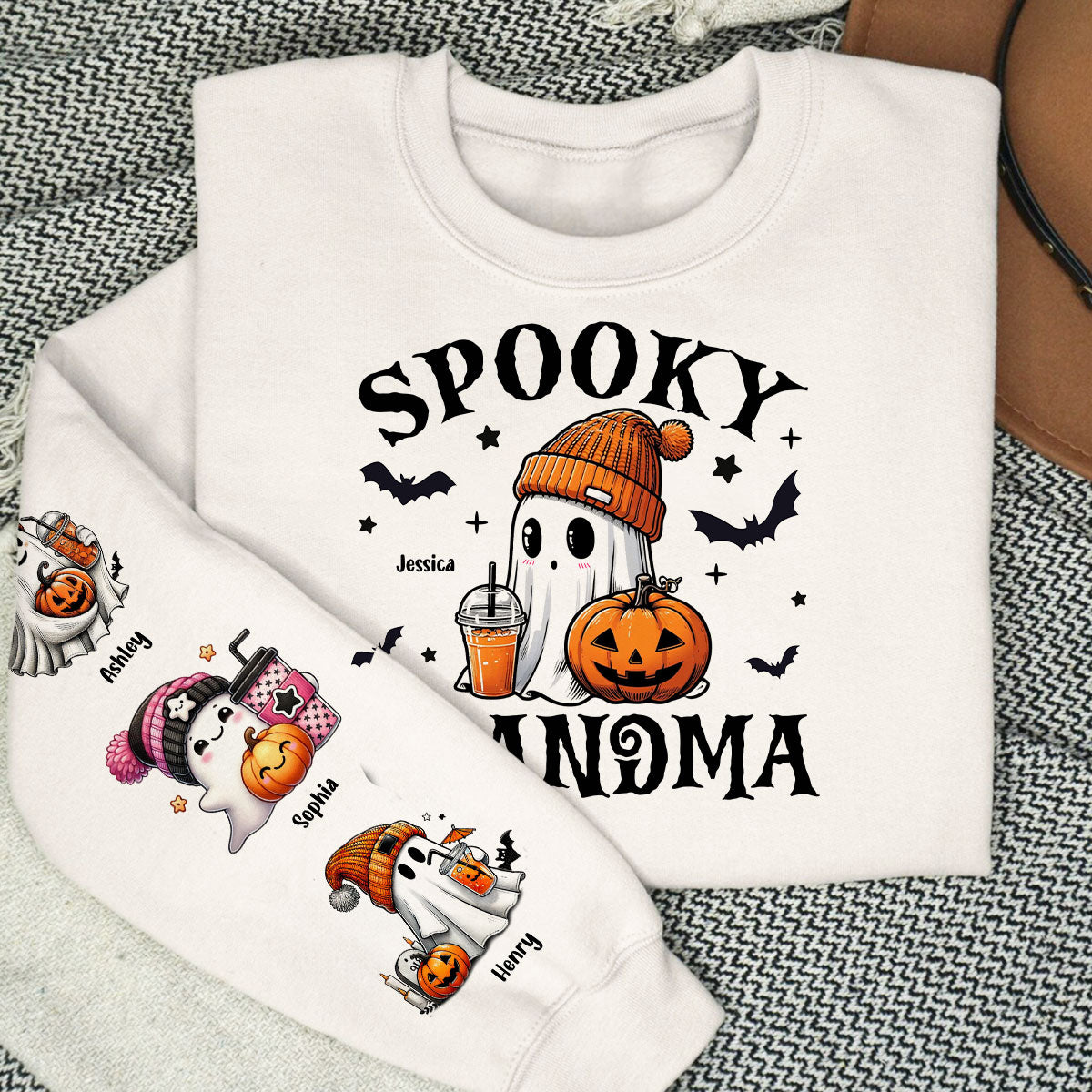 Halloween Grandma Mom Cute Boo Personalized Sleeve Printed Sweatshirt