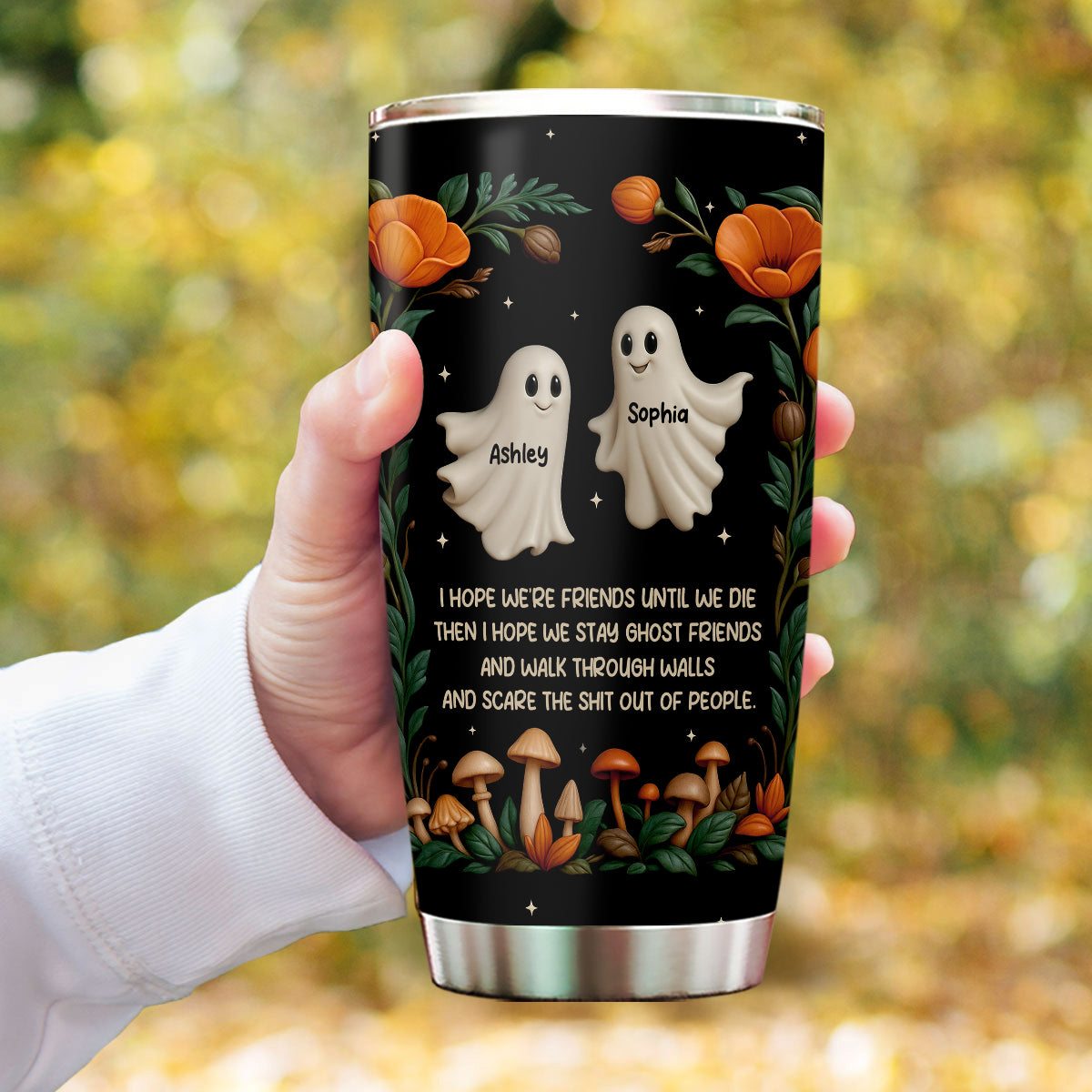 Halloween Best Friends Ghosts 3D Effect Personalized Tumbler, Gift for Besties, Sisters