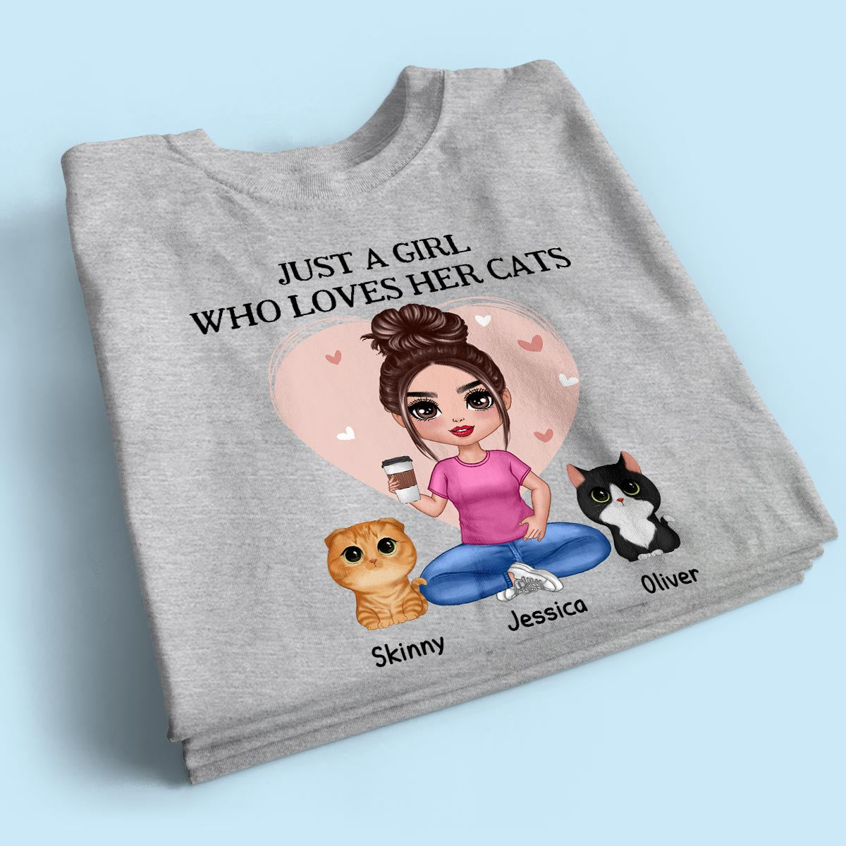 Pink Heart Just A Woman Who Loves Her Cats Personalized Shirt, Heartfelt 2025 Gift For Cat Moms, Cat Lovers