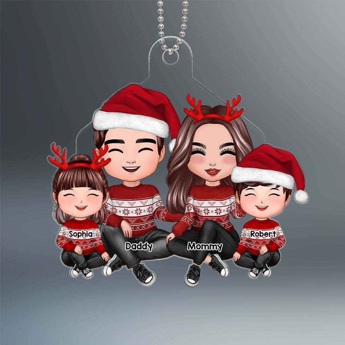 Happy Face Doll Family Sitting Christmas Gifts Personalized Acrylic Ornament