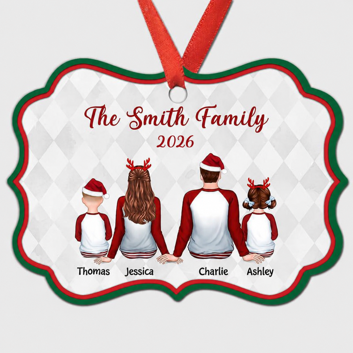 Pajamas Family Couple Dad Mom Kids Dogs Cats Personalized Christmas Ornament