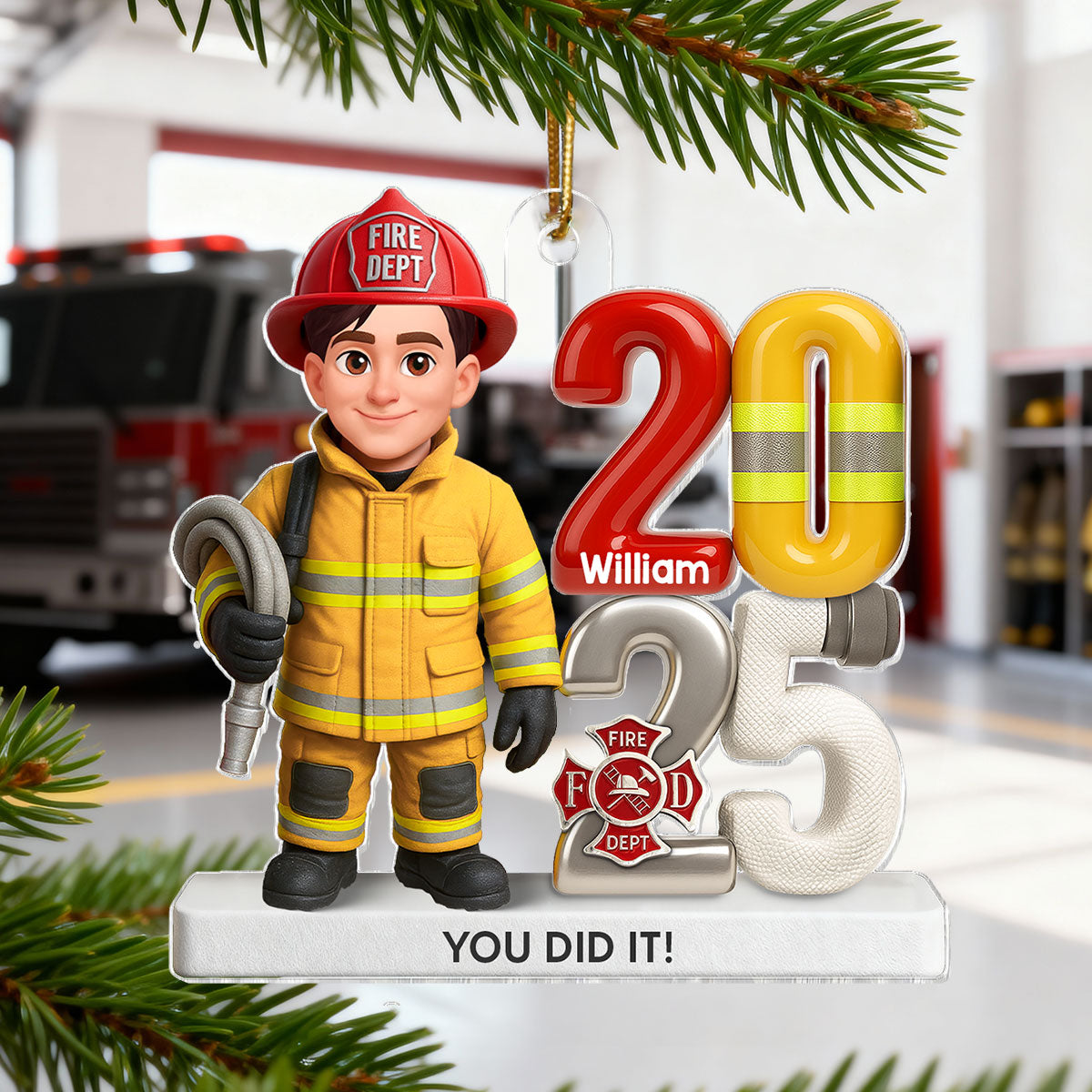 2025 Firefighter You Did It - Personalized Acrylic Ornament - Fire Academy Graduation Gift, Promotion Gift