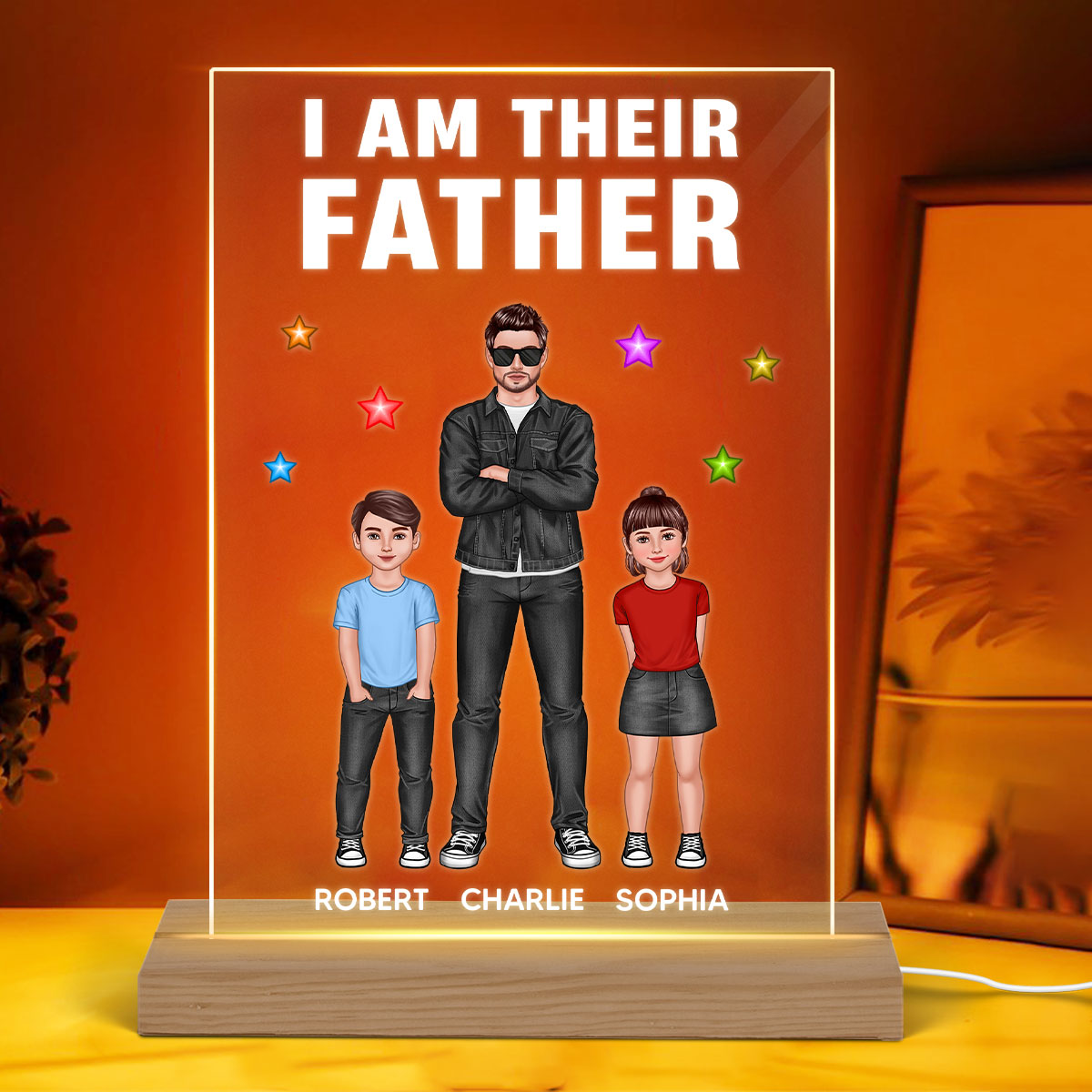 I‘m Their Father Standing Front View Dad And Kids Personalized Rectangle Acrylic LED Night Light