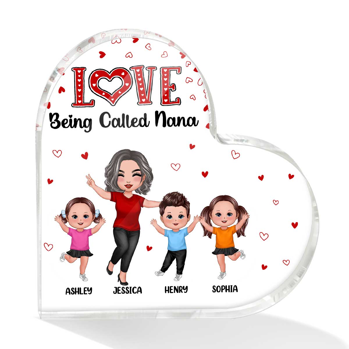 Grandma Love Checkered Heart Happy Doll Grandma Grandkids Personalized Acrylic Heart Plaque
