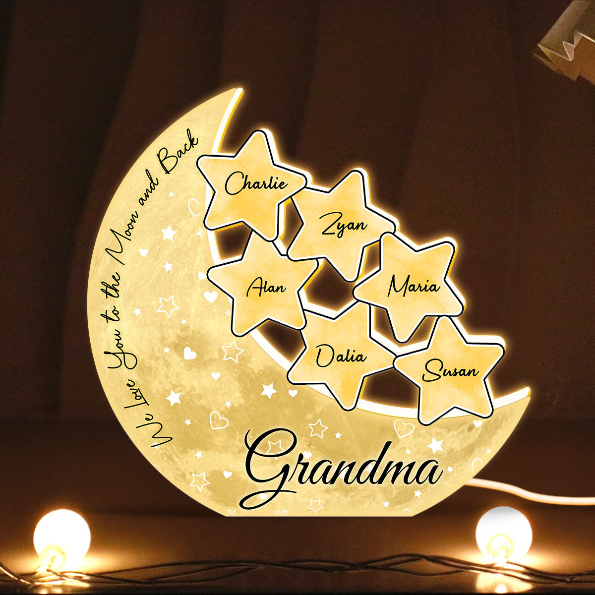 Grandma Mom Moon Stars Personalized Light Box, Gift for Mom, for Grandma, for Her