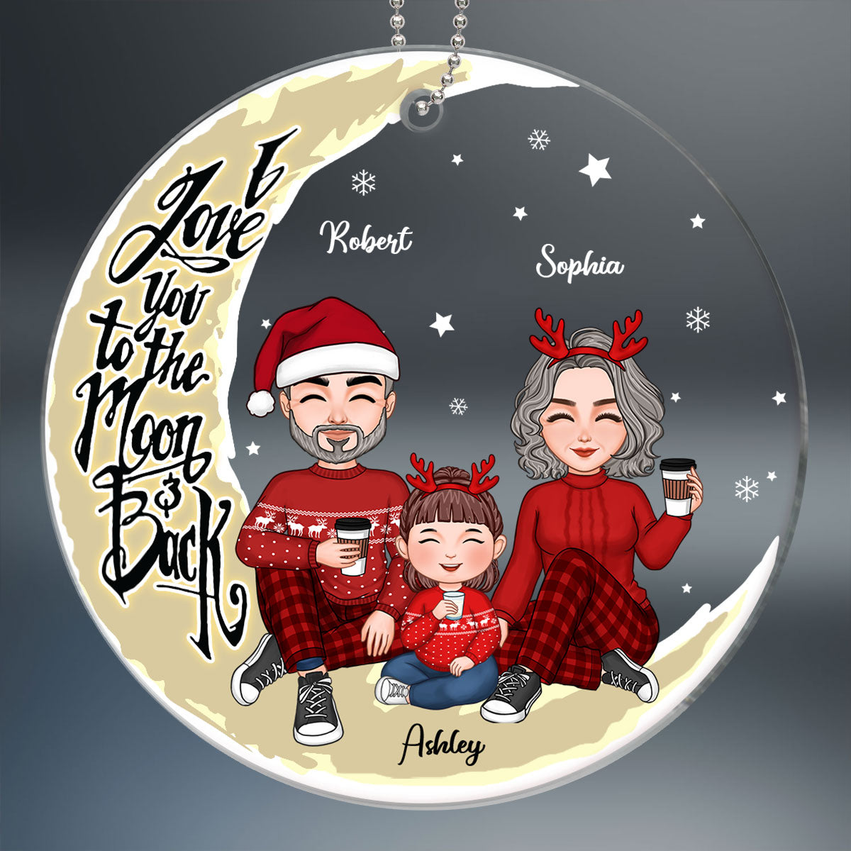 Doll Grandma Grandpa Grandparents Sitting With Kid On Moon Personalized Circle Acrylic Ornament