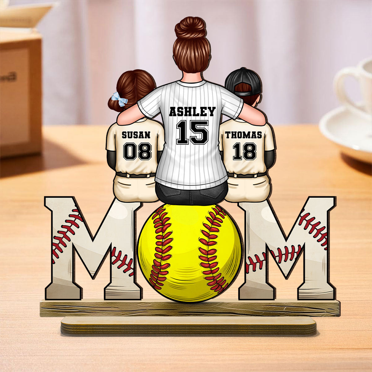 Baseball, Softball Mom And Kids - Personalized 2-Layered Wooden Plaque - Gift for Mom, Gift for Grandma, Gift for Wife