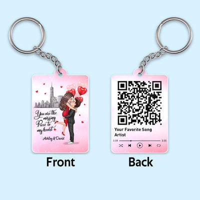 The Missing Piece Doll Couple Hugging Kissing Favorite Song Scannable QR Code Personalized Acrylic Keychain