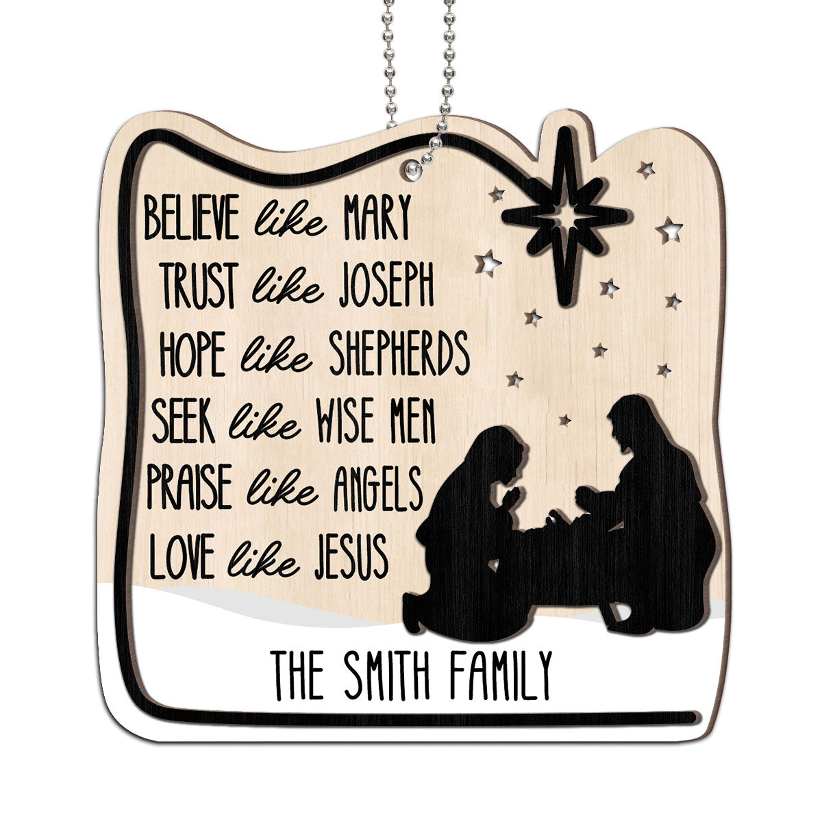 Believe Like Mary Christian Family Personalized 2-Layer Wooden Ornament