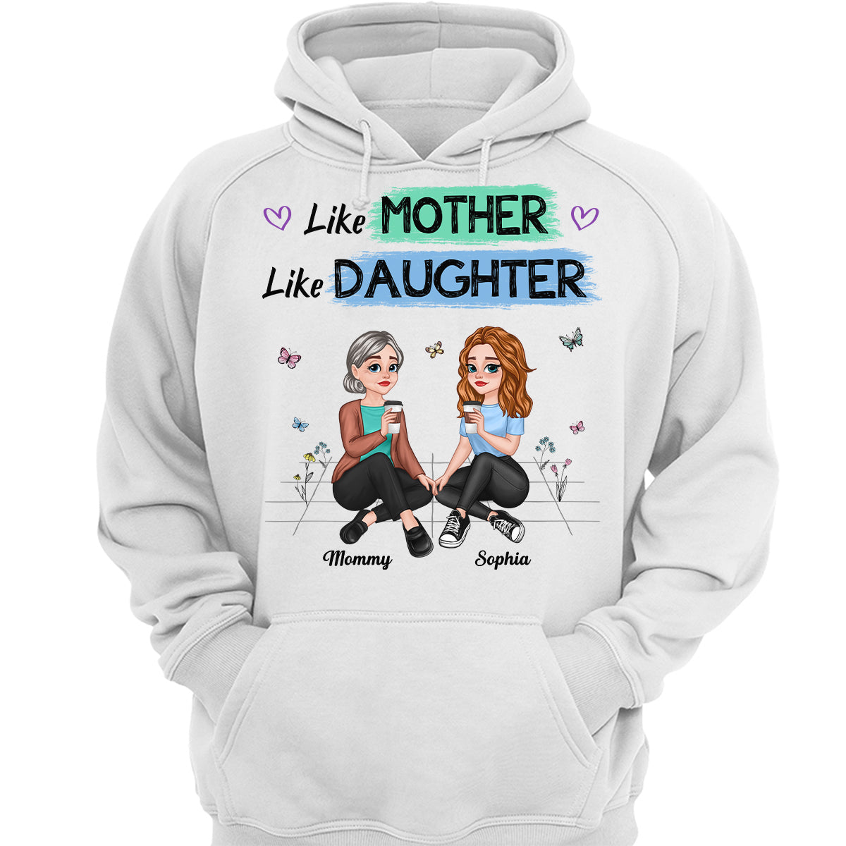 Like Mother Like Daughter Pretty Cartoon Mom Daughter Sitting Personalized Shirt
