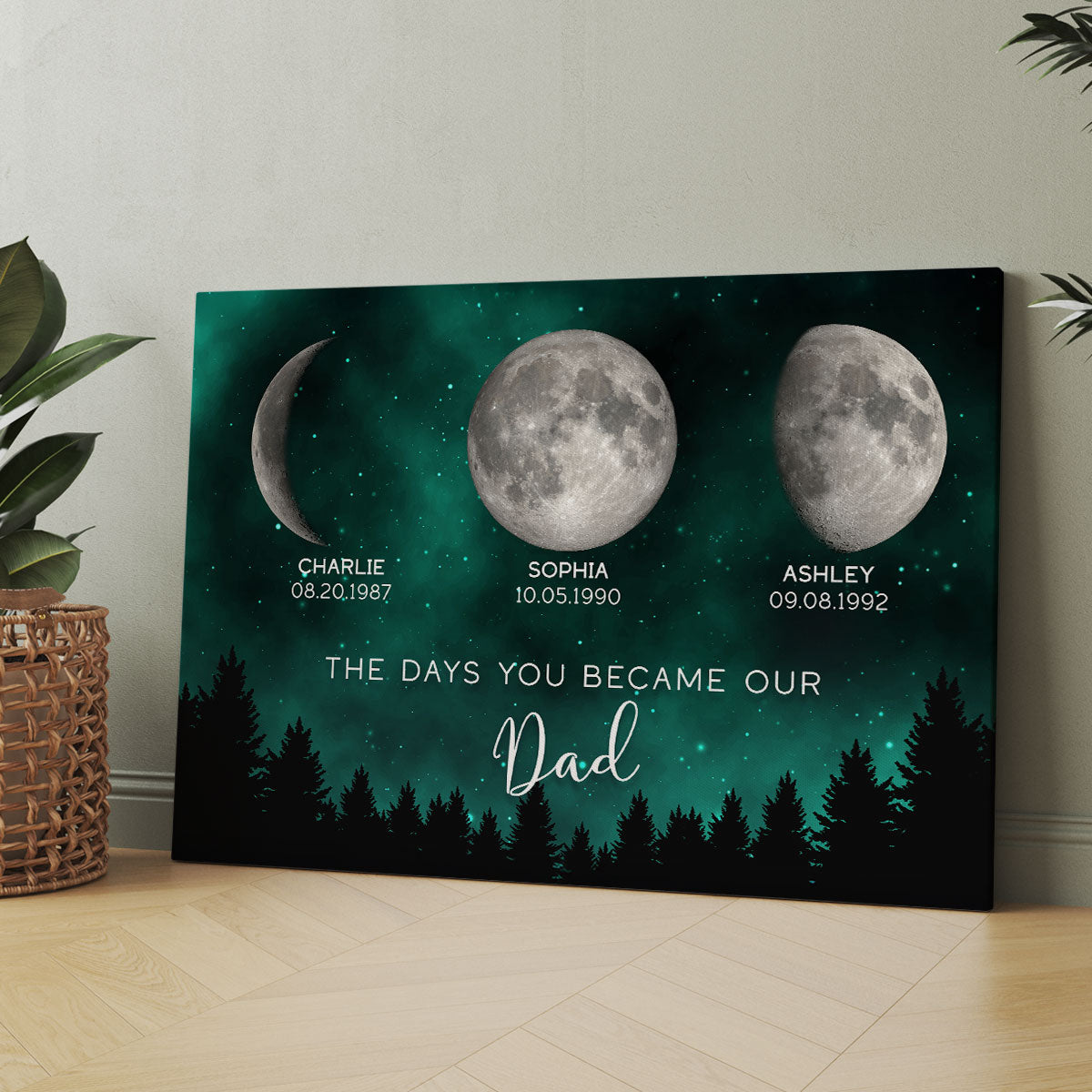 Galaxy Night Custom Birth Moon Phase The Days You Became Our Dad Personalized Wrapped Canvas