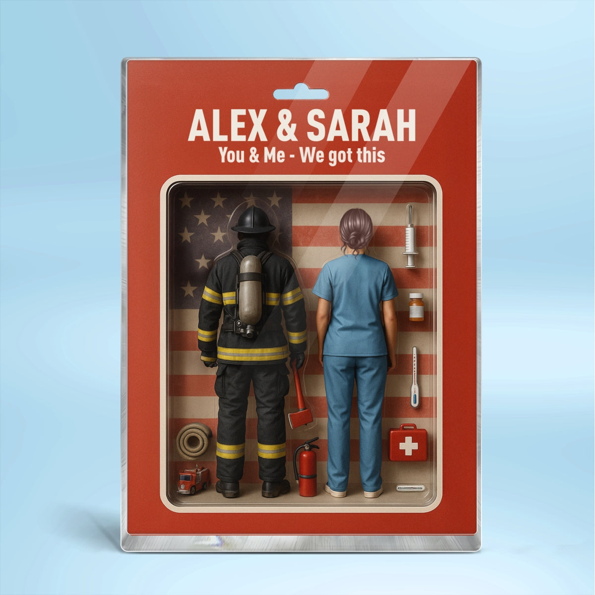You & Me We Got This Firefighter & Nurse Couple Realistic Figures Style Personalized Acrylic Block Plaque