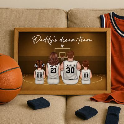 Retro Vintage Basketball Family Daddy's Dream Team Personalized Poster| Heartfelt Father's Day Gift For Dad