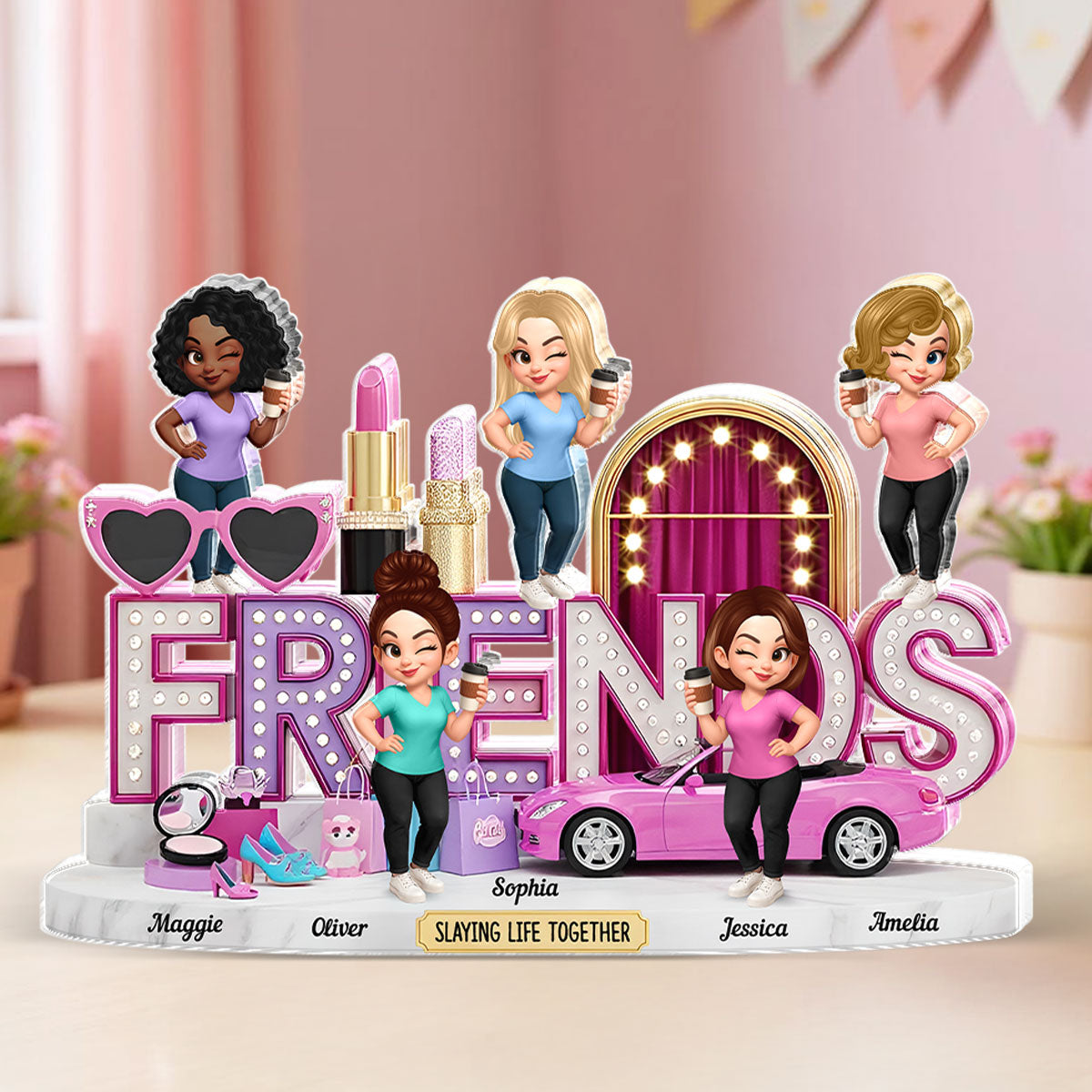 Besties Slaying Life Together 3D Effect Personalized Acrylic Block