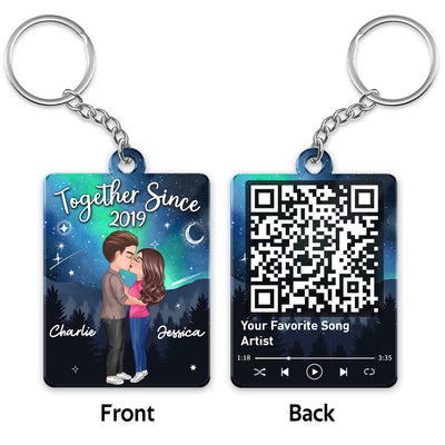 Doll Couple Kissing In Galaxy Night Favorite Song Scannable QR Code Personalized Acrylic Keychain