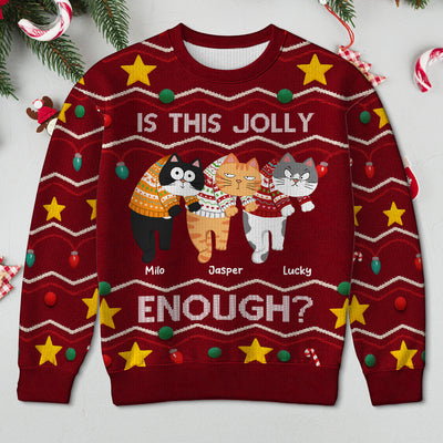 Christmas Hanging Cats Meowy Catmas - Personalized Ugly Sweater - Gift For Cat Lovers