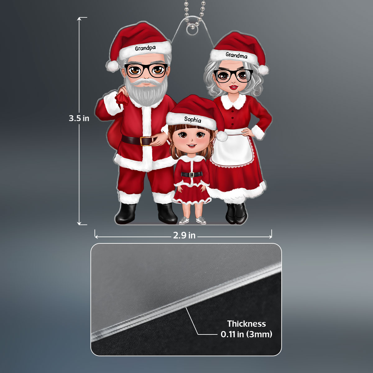 Christmas Doll Grandma Grandpa Claus Standing Gift For Granddaughter Grandson Personalized Acrylic Ornament