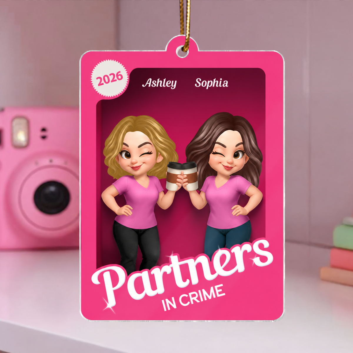 Besties Sisters 3D Effect Pink Toy Box - Personalized Acrylic Ornament - Gift for Besties, Best Friends