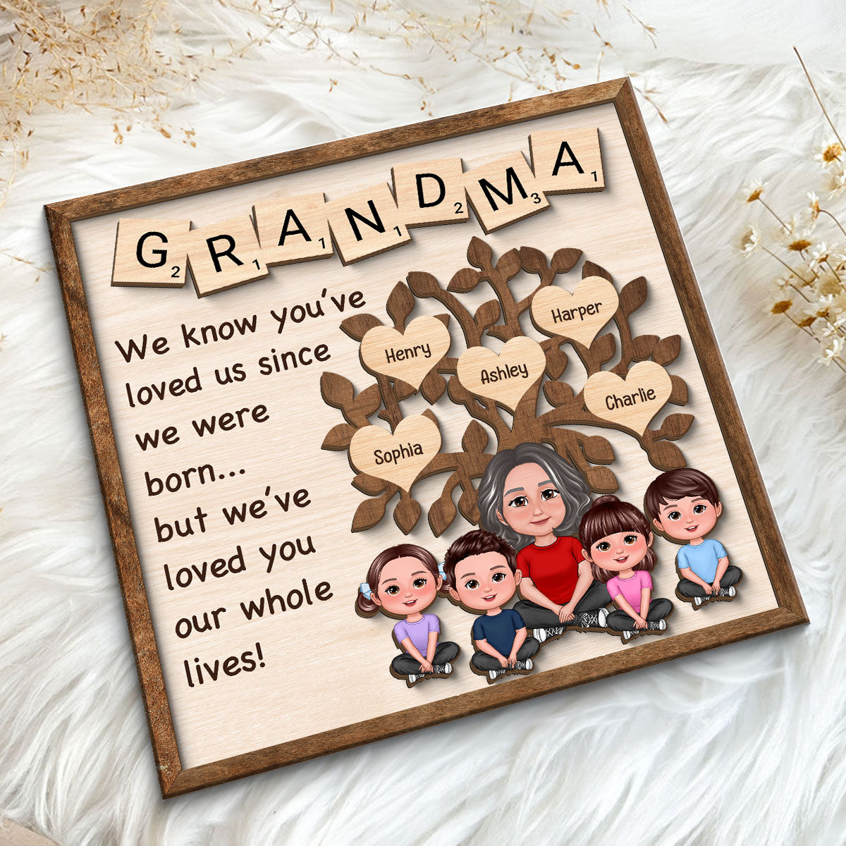 Family Tree Grandma We Know You‘ve Loved Us Since We Were Born Personalized 2-Layer Wooden Plaque