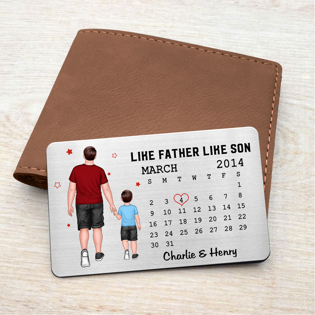 The Day You Became My Daddy Walking Dad & Kid Wallet Keepsake Personalized Metal Wallet Card